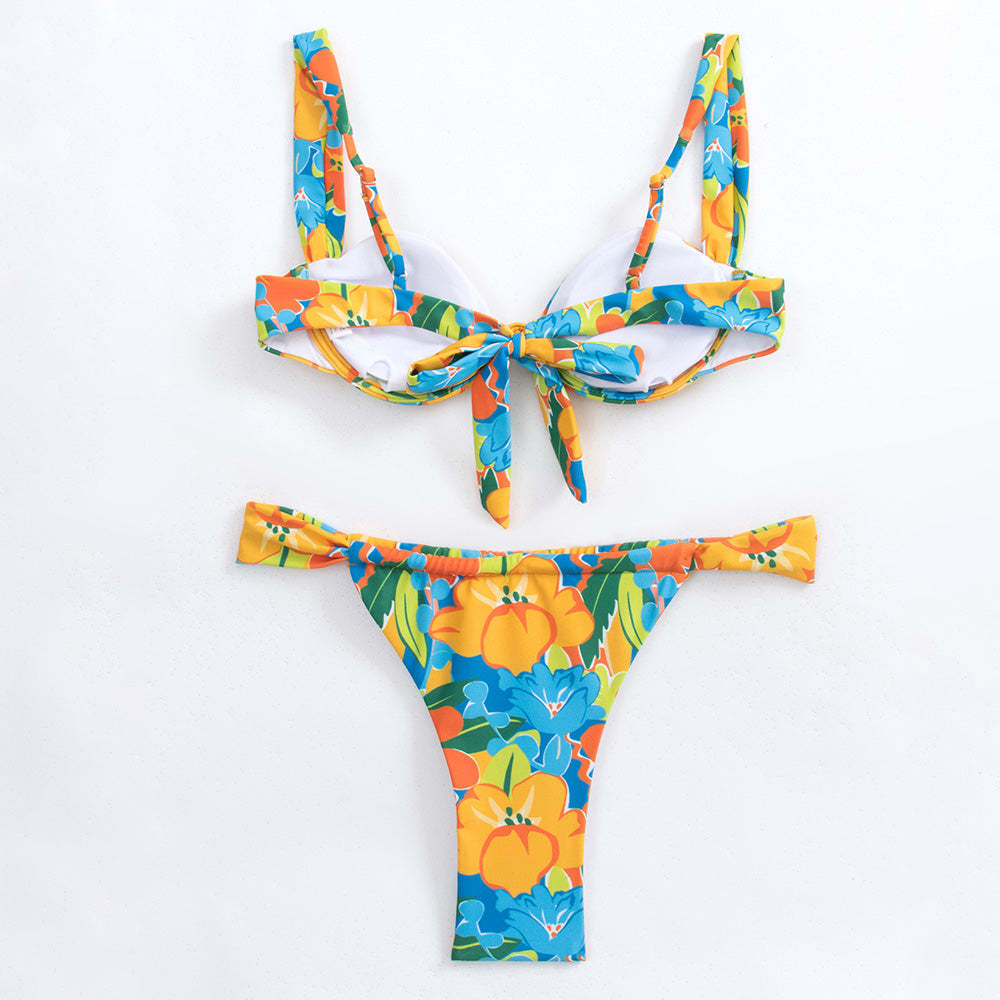 Boho Floral Print High Leg Cheeky Underwire Brazilian Two Piece Bikini Swimsuit - Seldom Seen Styles
