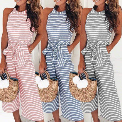 Boho Striped Sleeveless Rompers - Seldom Seen Styles