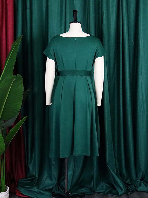 Bowknot Lace-Up Solid Color V-Neck Midi Dresses - Seldom Seen Styles