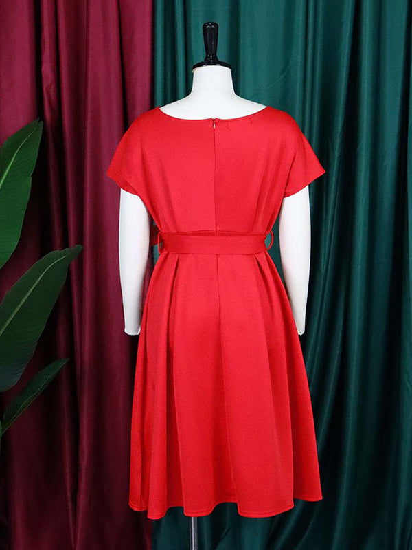 Bowknot Lace-Up Solid Color V-Neck Midi Dresses - Seldom Seen Styles