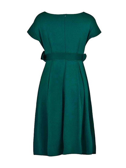 Bowknot Lace-Up Solid Color V-Neck Midi Dresses - Seldom Seen Styles