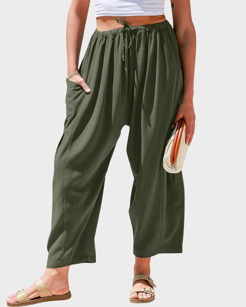 Womens Linen Wide Leg Pants Oversize Casual Loose Fit Beach Palazzo Harem Pants with Pockets Vacation summer fall outfits - Seldom Seen Styles