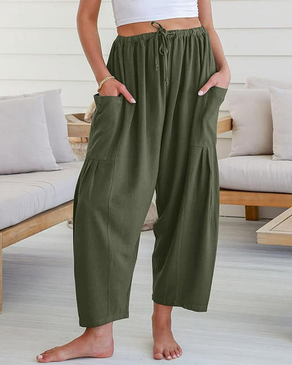 Womens Linen Wide Leg Pants Oversize Casual Loose Fit Beach Palazzo Harem Pants with Pockets Vacation summer fall outfits - Seldom Seen Styles