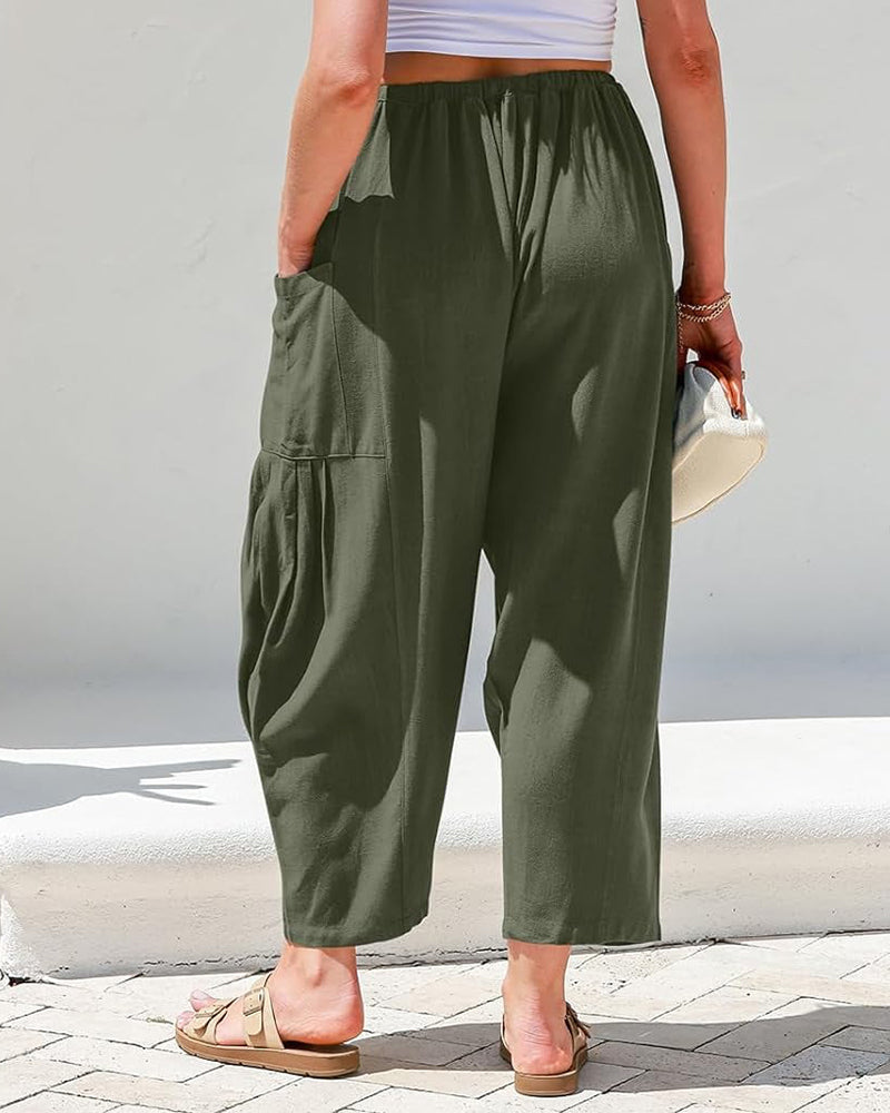 Womens Linen Wide Leg Pants Oversize Casual Loose Fit Beach Palazzo Harem Pants with Pockets Vacation summer fall outfits - Seldom Seen Styles
