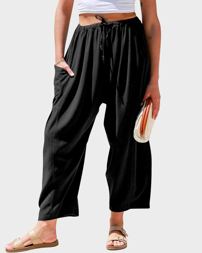 Womens Linen Wide Leg Pants Oversize Casual Loose Fit Beach Palazzo Harem Pants with Pockets Vacation summer fall outfits - Seldom Seen Styles