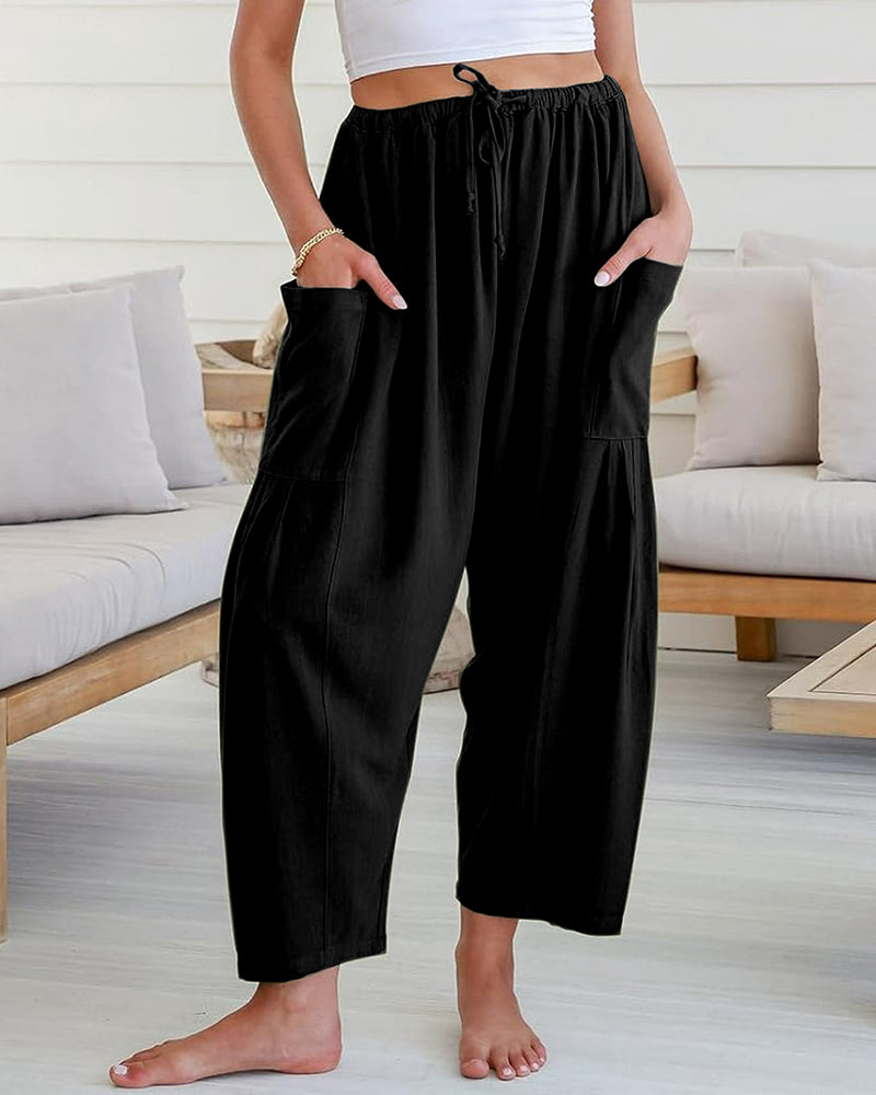 Womens Linen Wide Leg Pants Oversize Casual Loose Fit Beach Palazzo Harem Pants with Pockets Vacation summer fall outfits - Seldom Seen Styles