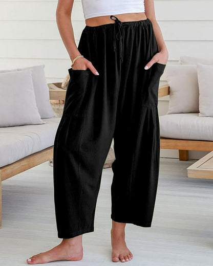 Womens Linen Wide Leg Pants Oversize Casual Loose Fit Beach Palazzo Harem Pants with Pockets Vacation summer fall outfits - Seldom Seen Styles