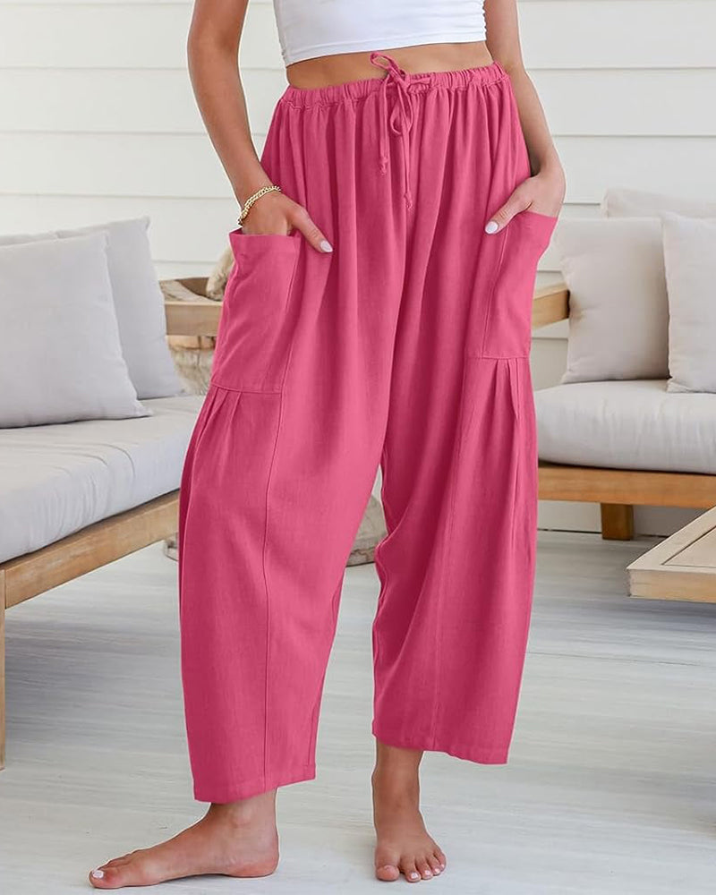 Womens Linen Wide Leg Pants Oversize Casual Loose Fit Beach Palazzo Harem Pants with Pockets Vacation summer fall outfits - Seldom Seen Styles