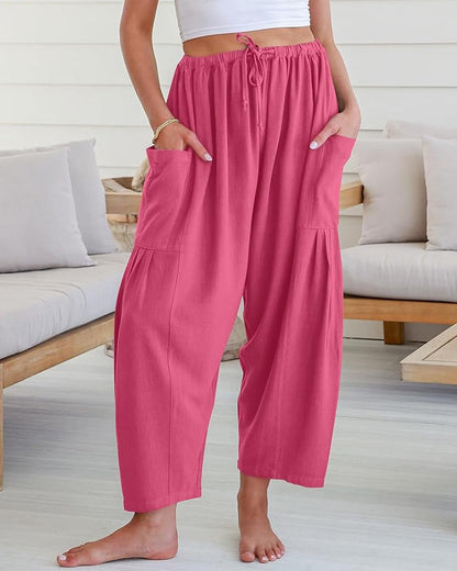 Womens Linen Wide Leg Pants Oversize Casual Loose Fit Beach Palazzo Harem Pants with Pockets Vacation summer fall outfits - Seldom Seen Styles