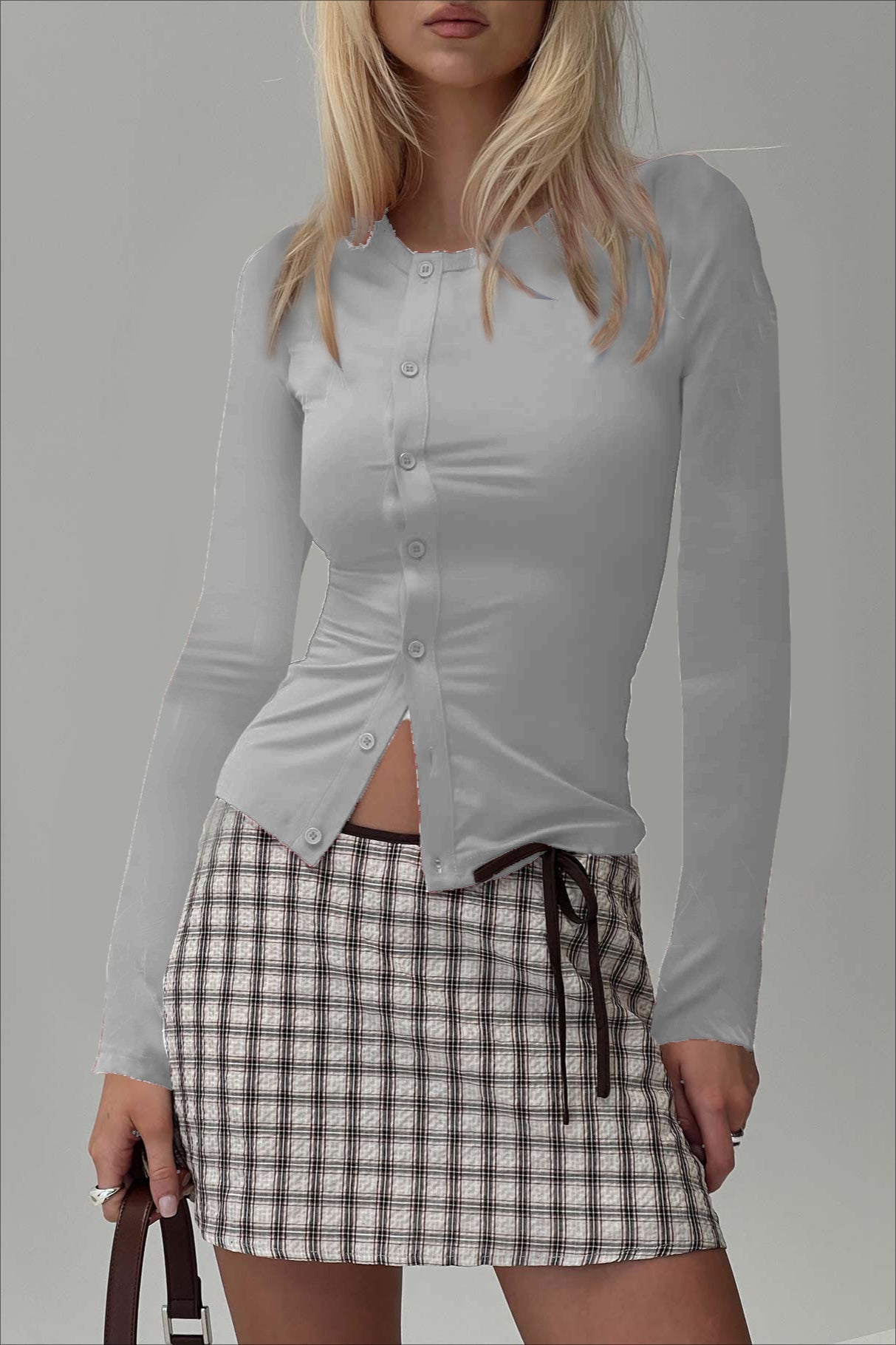 Buttoned Fitted Crew Neck Knit Sweater Women Button Down Ribbed Tops Long Sleeve Going Out Fitted Modal Shirt - Seldom Seen Styles