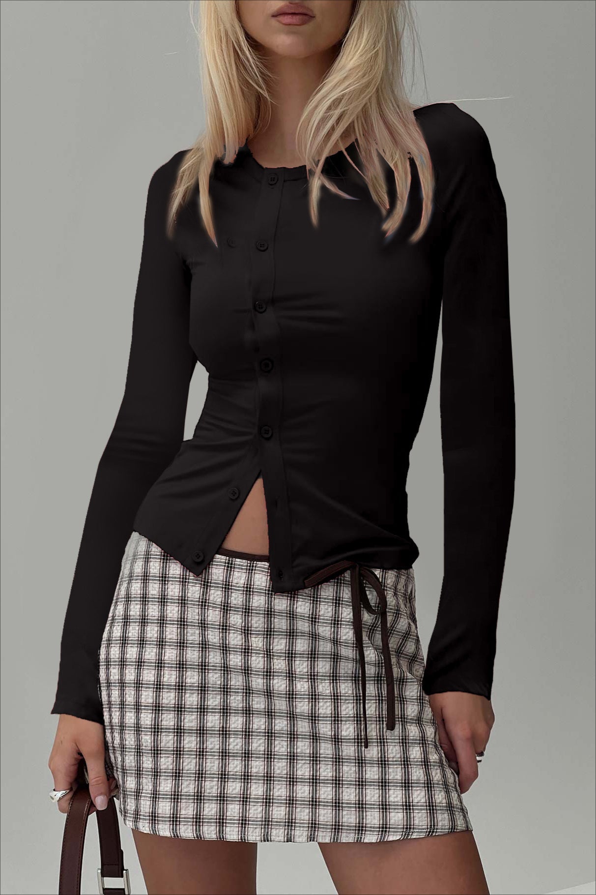 Buttoned Fitted Crew Neck Knit Sweater Women Button Down Ribbed Tops Long Sleeve Going Out Fitted Modal Shirt - Seldom Seen Styles