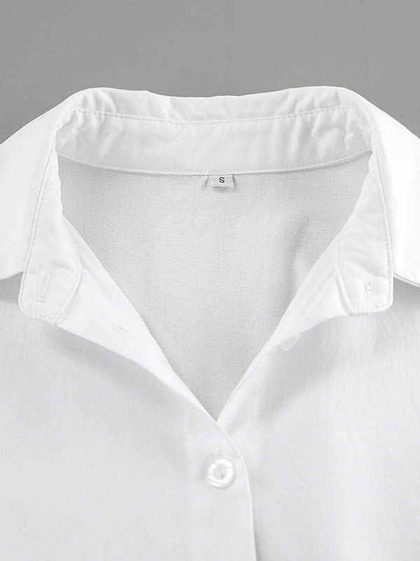 Buttoned Pleated Solid Color High Waisted Long Sleeves Lapel Shirt Dress Mini Dresses - Seldom Seen Styles