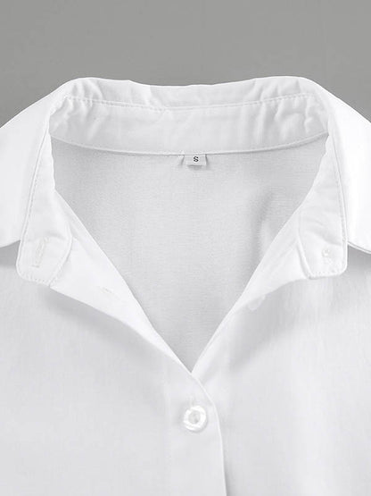 Buttoned Pleated Solid Color High Waisted Long Sleeves Lapel Shirt Dress Mini Dresses - Seldom Seen Styles