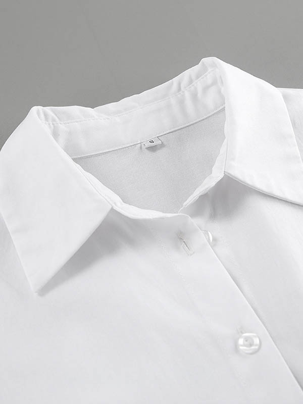 Buttoned Pleated Solid Color High Waisted Long Sleeves Lapel Shirt Dress Mini Dresses - Seldom Seen Styles