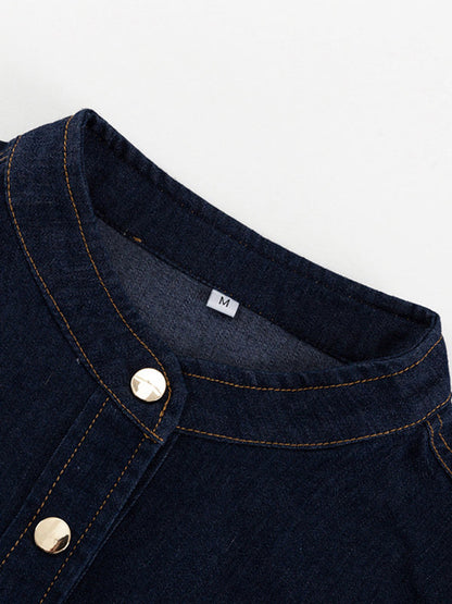 Buttoned Pleated Split-Joint Tied Waist A-Line Long Sleeves Mock Neck Mini Dresses - Seldom Seen Styles