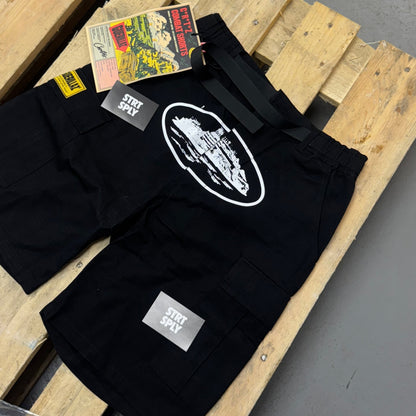 Corteiz RTW OG Alcatraz Cargo Shorts - Black / White