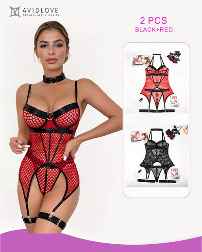 Fishnet Mesh Corset Bustier Lingerie