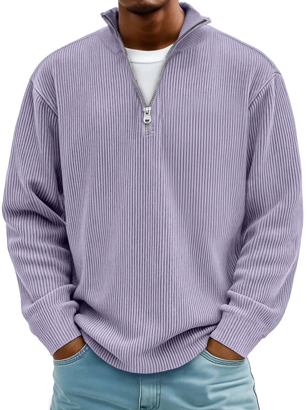 Men's Quarter Zip Sweater Slim Fit Casual Pullover Sweater Mock Neck Polo Sweaters