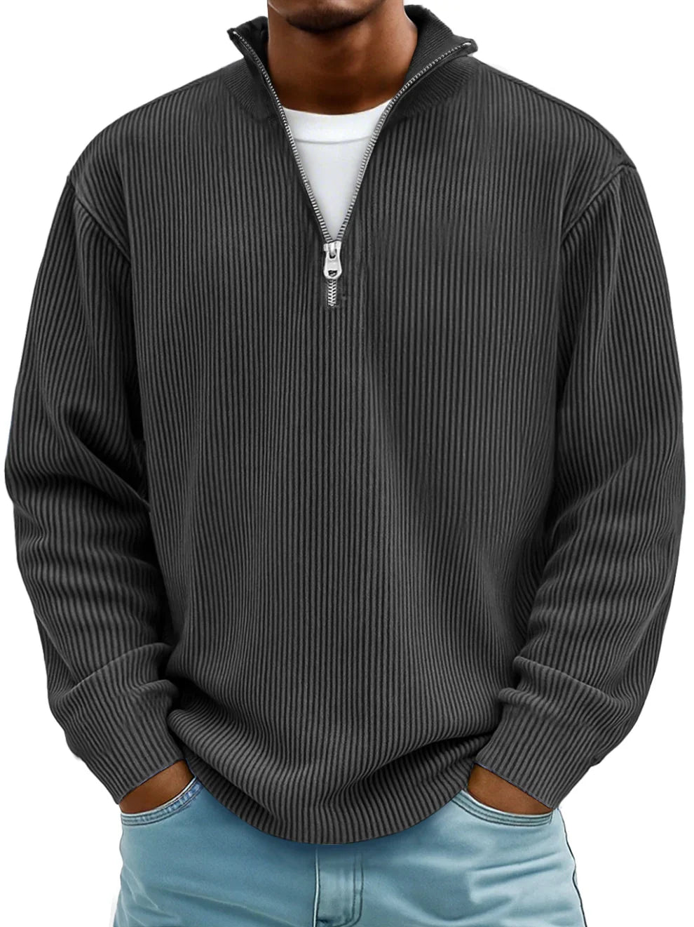 Men's Quarter Zip Sweater Slim Fit Casual Pullover Sweater Mock Neck Polo Sweaters