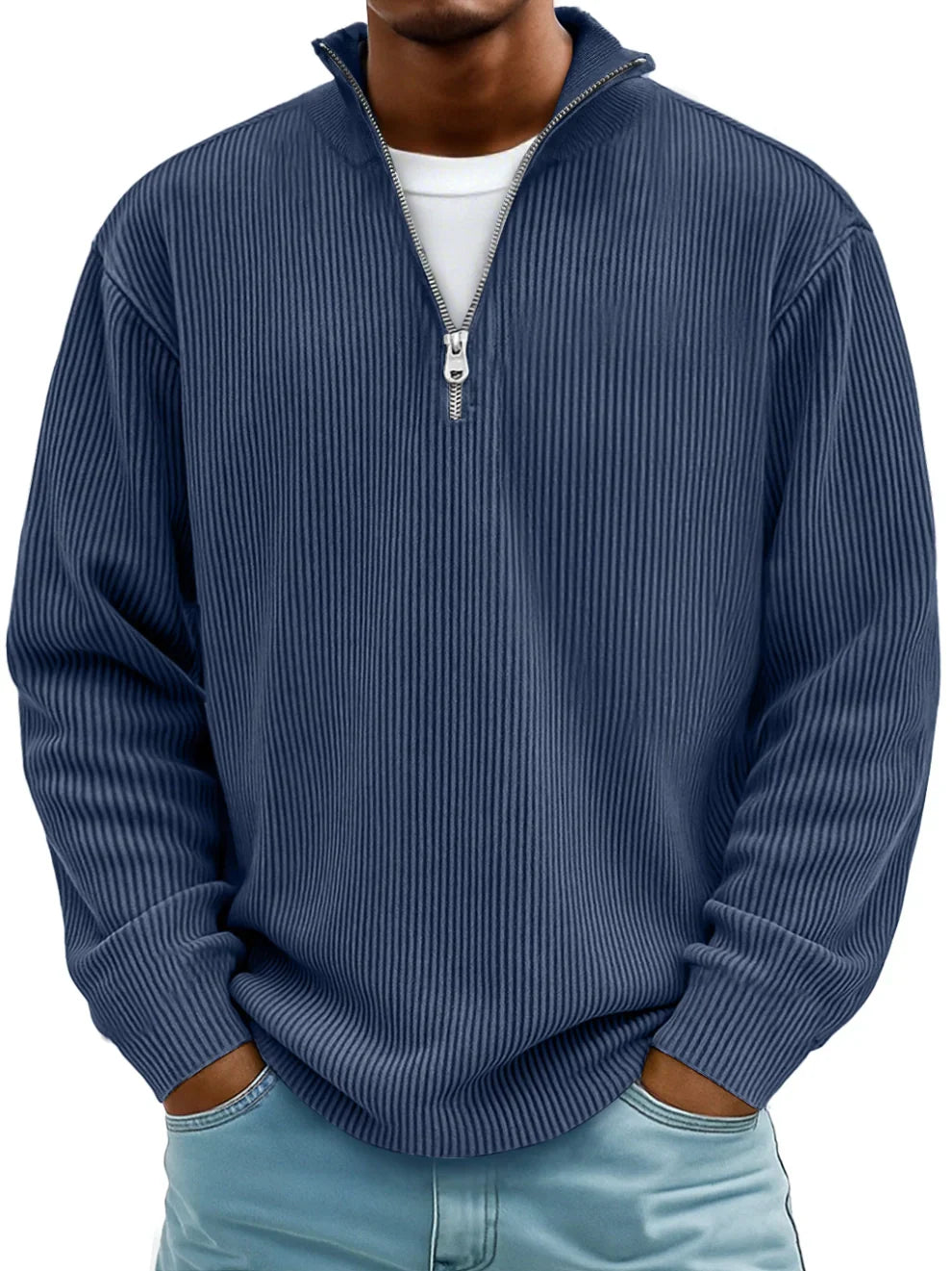 Men's Quarter Zip Sweater Slim Fit Casual Pullover Sweater Mock Neck Polo Sweaters