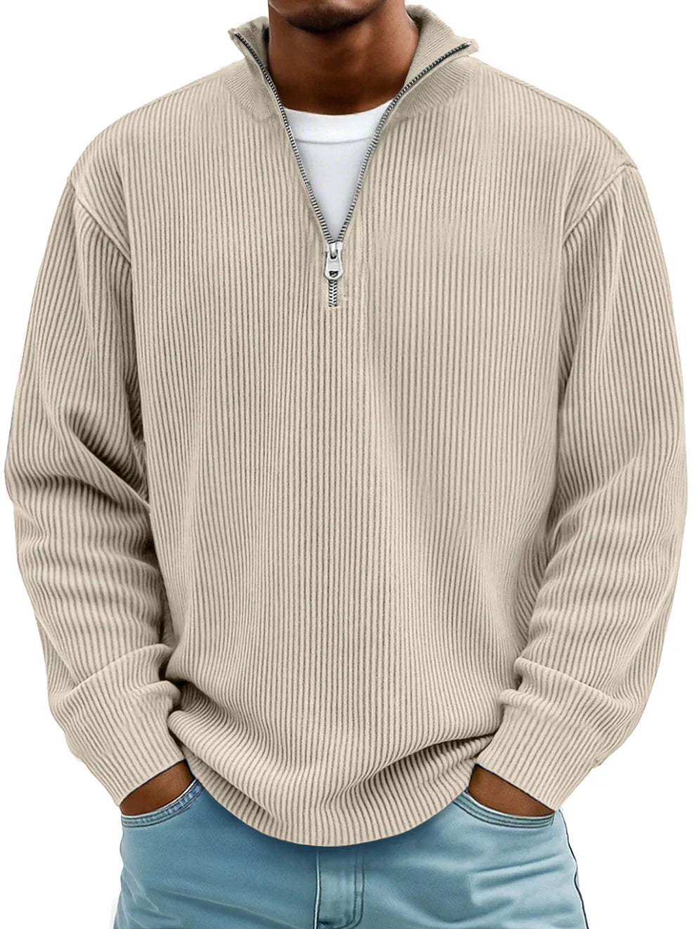 Men's Quarter Zip Sweater Slim Fit Casual Pullover Sweater Mock Neck Polo Sweaters