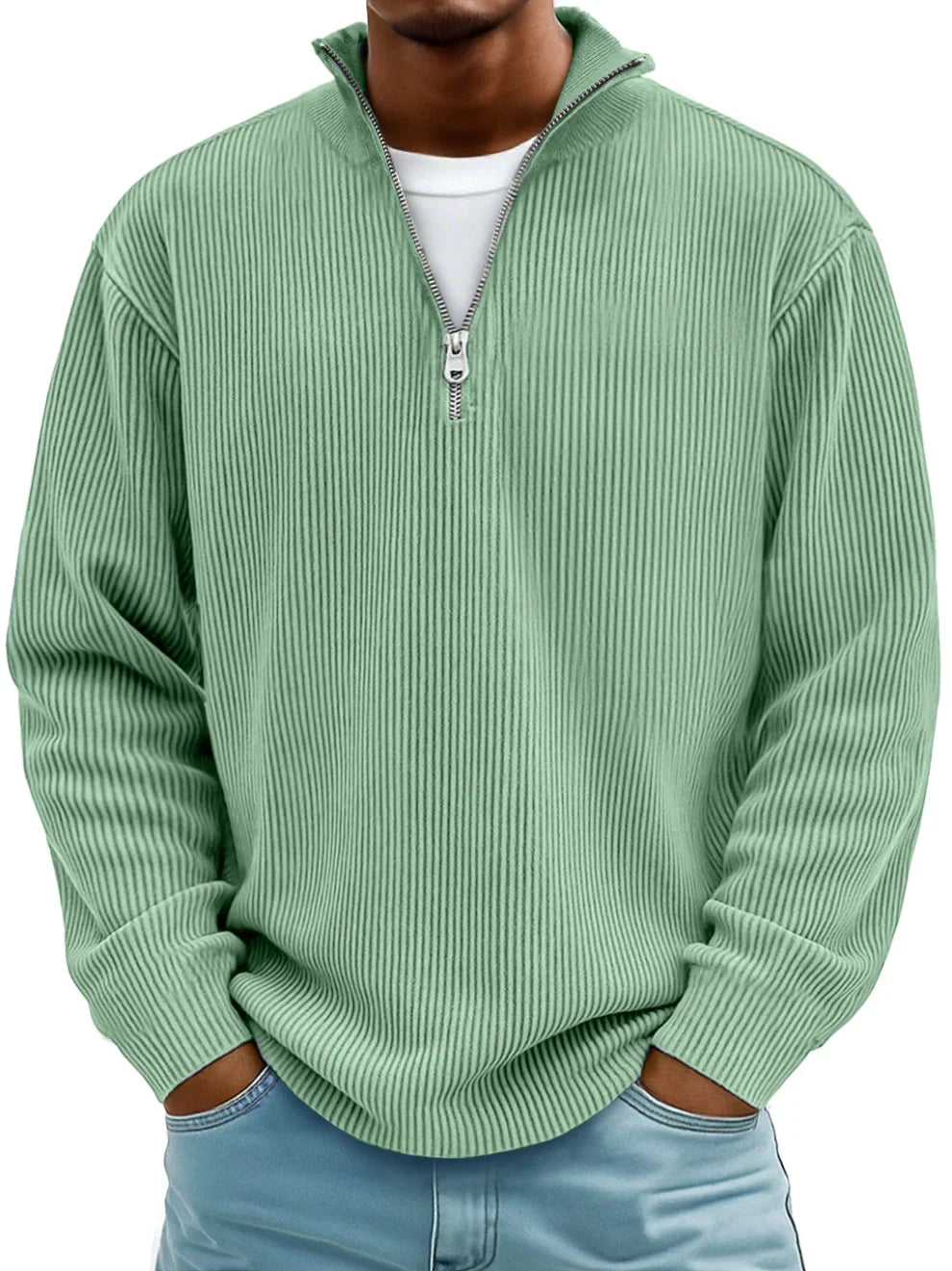Men's Quarter Zip Sweater Slim Fit Casual Pullover Sweater Mock Neck Polo Sweaters