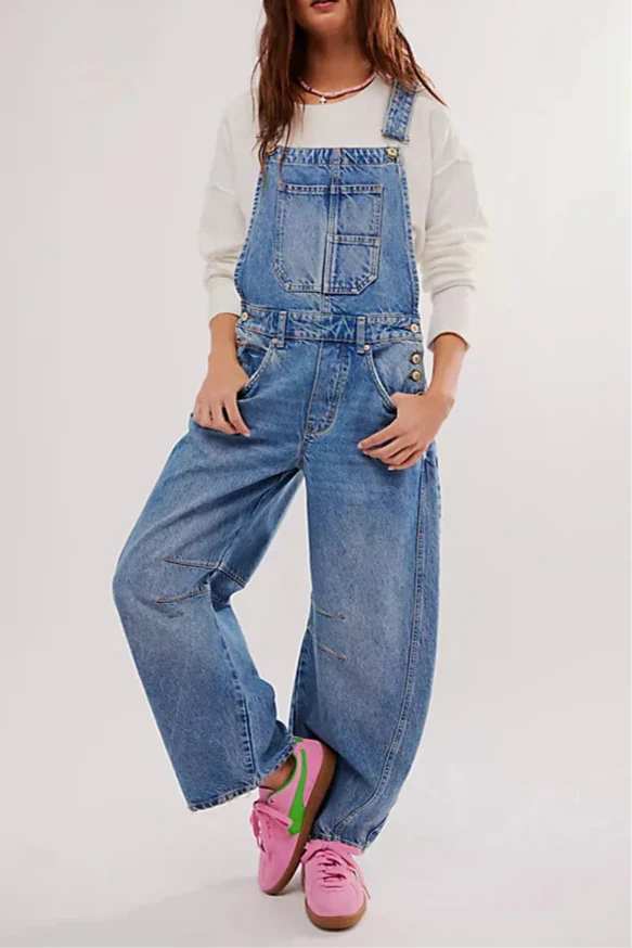 Calvia Wide-Leg Denim Overalls Causal Pant - Seldom Seen Styles