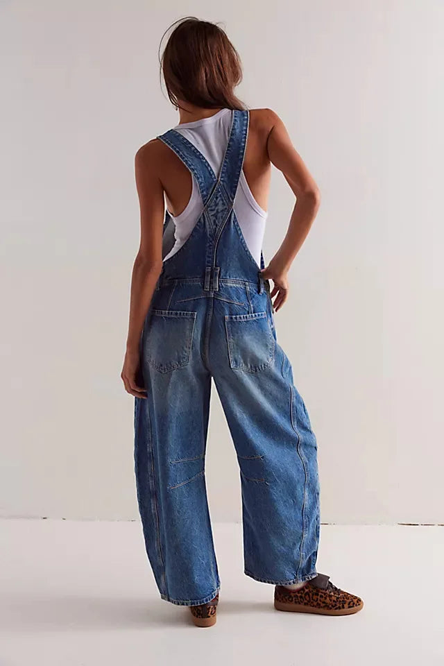 Calvia Wide-Leg Denim Overalls Causal Pant - Seldom Seen Styles
