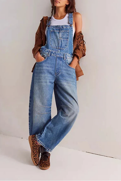 Calvia Wide-Leg Denim Overalls Causal Pant - Seldom Seen Styles