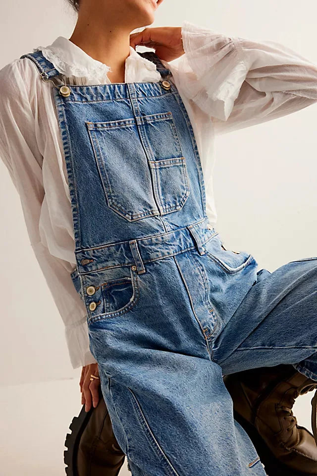 Calvia Wide-Leg Denim Overalls Causal Pant - Seldom Seen Styles