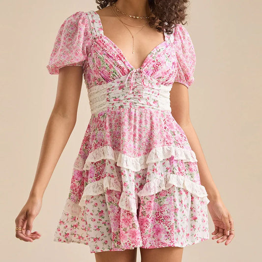 Cassidy Ruffle Patchwork Mini Dress floral dresses for women - Seldom Seen Styles