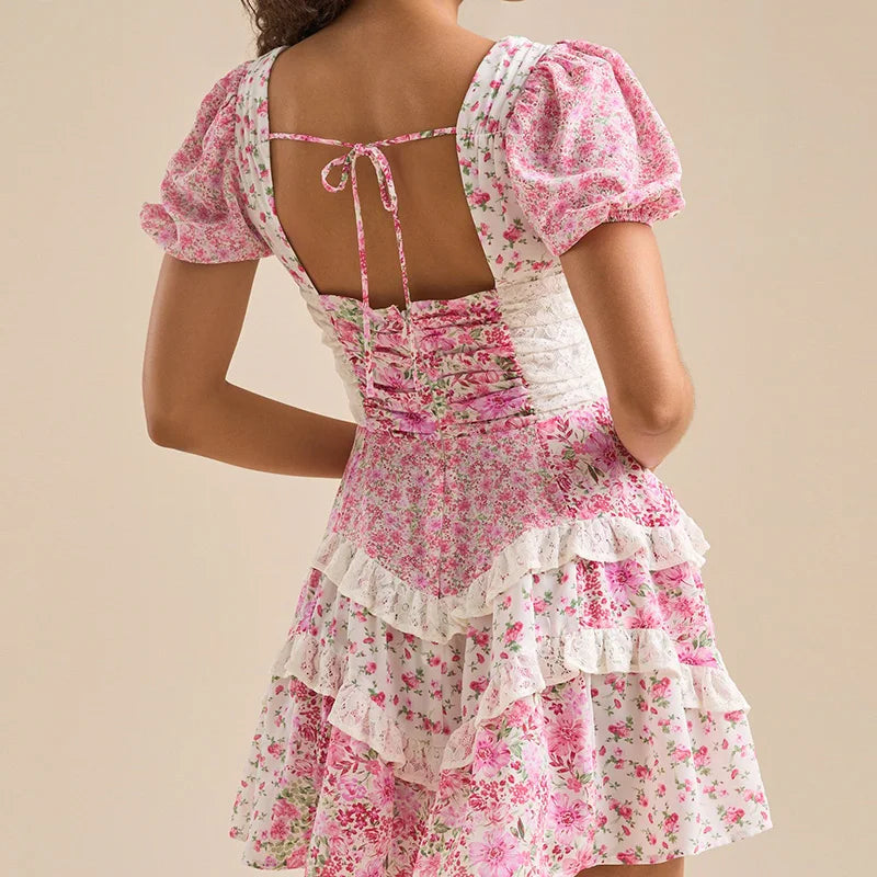 Cassidy Ruffle Patchwork Mini Dress floral dresses for women - Seldom Seen Styles