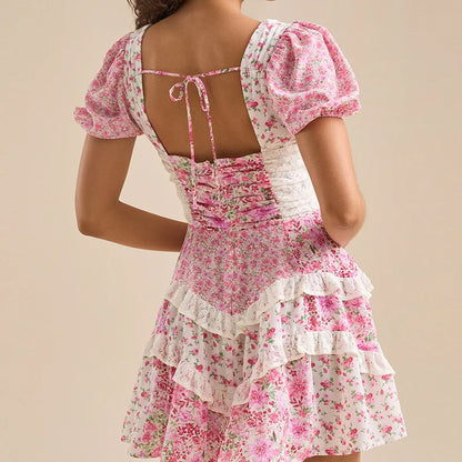 Cassidy Ruffle Patchwork Mini Dress floral dresses for women - Seldom Seen Styles