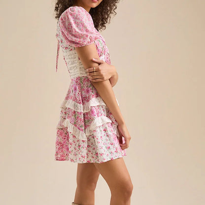 Cassidy Ruffle Patchwork Mini Dress floral dresses for women - Seldom Seen Styles