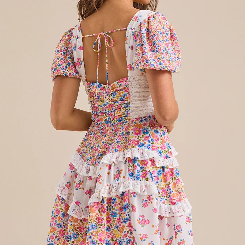 Cassidy Ruffle Patchwork Mini Dress floral dresses for women - Seldom Seen Styles