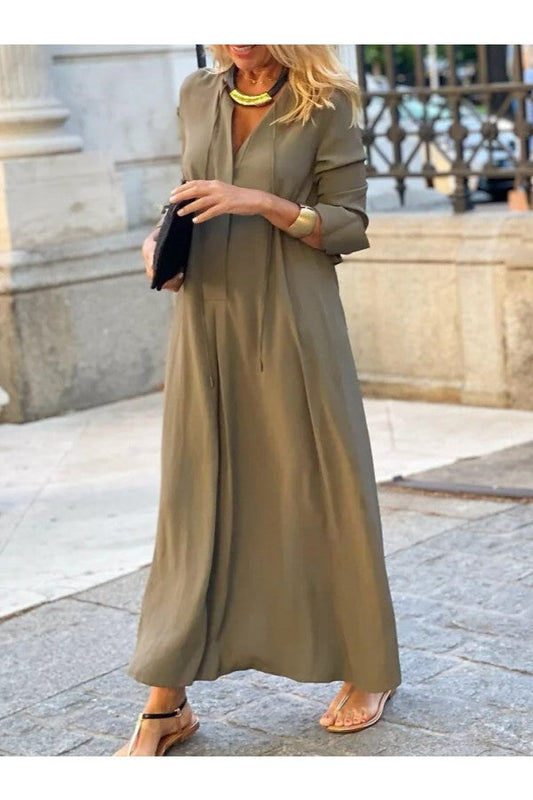 Casual Plain Crew Neck Long Sleeve Maxi Dress - Seldom Seen Styles