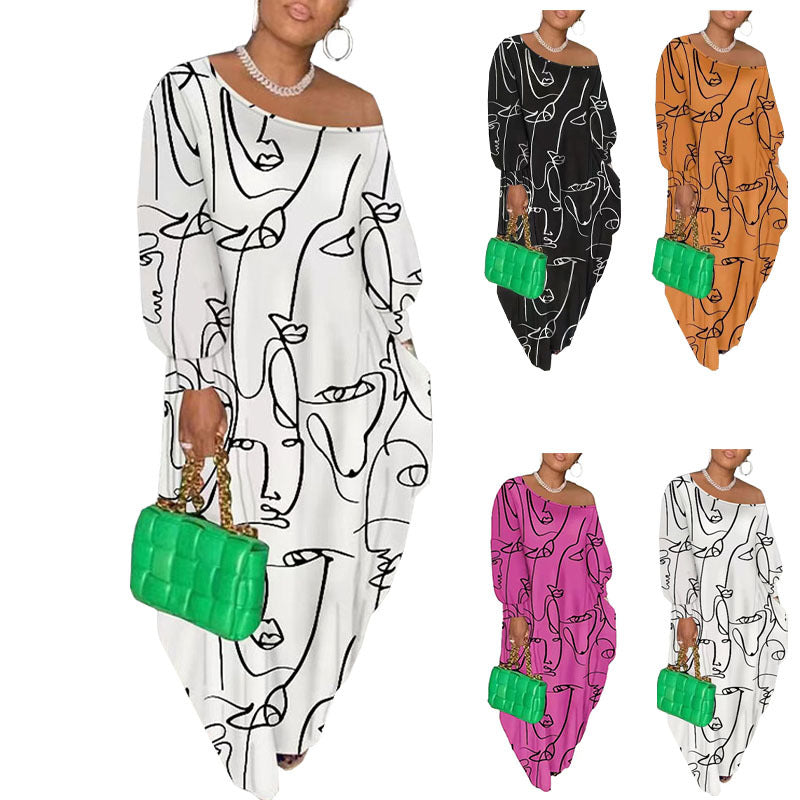 Casual Plus Size Maxi Dresses for Women Round Neck Long Sleeves Loose Sundress with Pockets - Seldom Seen Styles