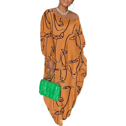 Casual Plus Size Maxi Dresses for Women Round Neck Long Sleeves Loose Sundress with Pockets - Seldom Seen Styles