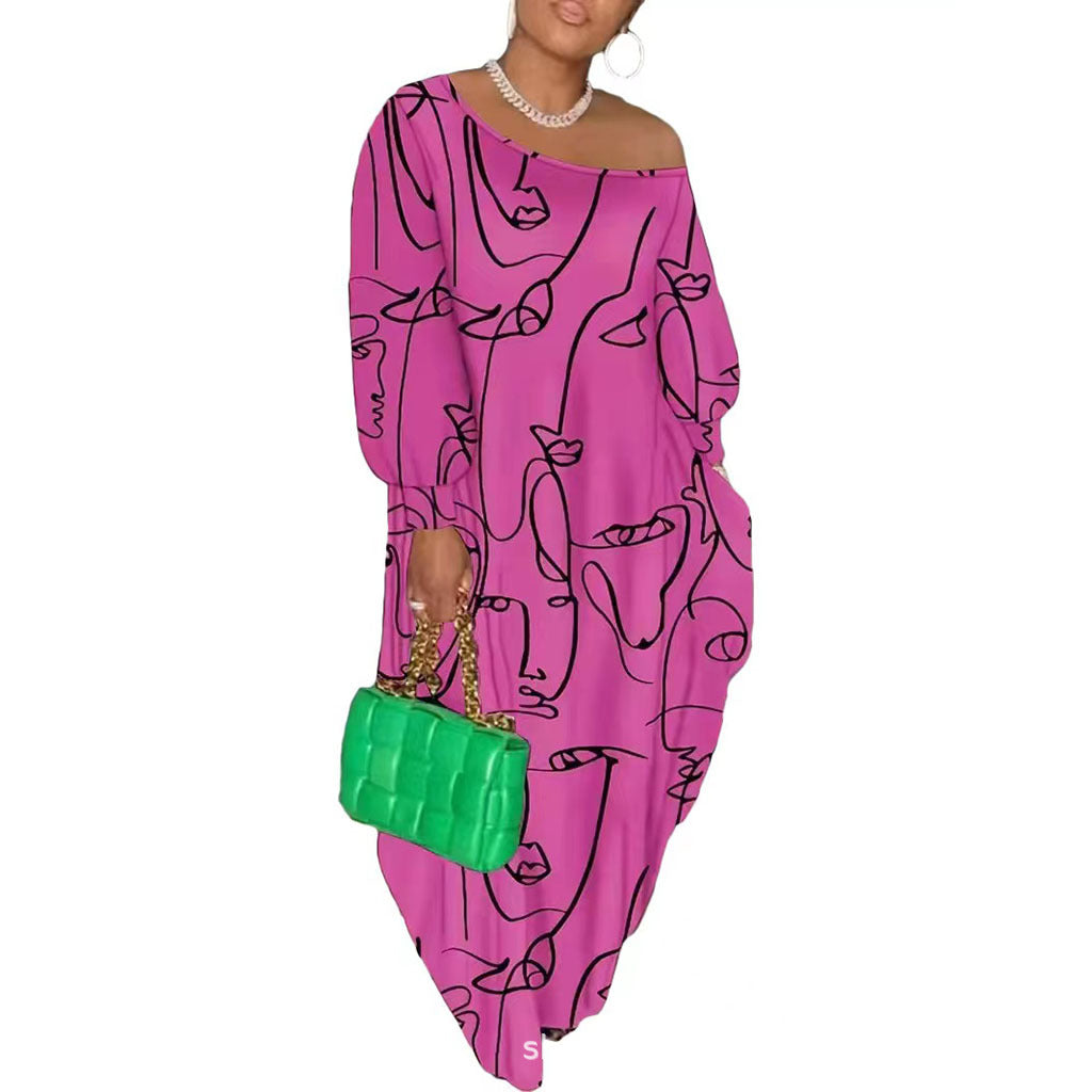 Casual Plus Size Maxi Dresses for Women Round Neck Long Sleeves Loose Sundress with Pockets - Seldom Seen Styles