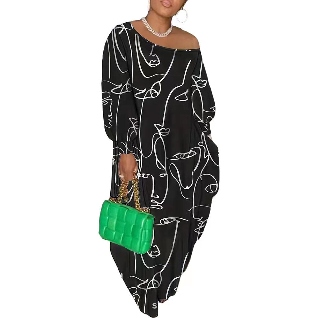 Casual Plus Size Maxi Dresses for Women Round Neck Long Sleeves Loose Sundress with Pockets - Seldom Seen Styles