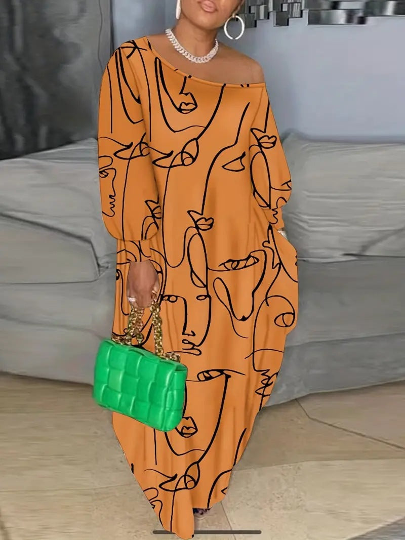 Casual Plus Size Maxi Dresses for Women Round Neck Long Sleeves Loose Sundress with Pockets - Seldom Seen Styles