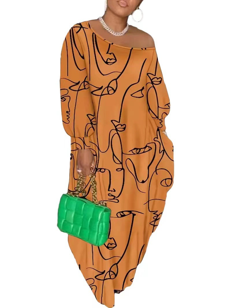 Casual Plus Size Maxi Dresses for Women Round Neck Long Sleeves Loose Sundress with Pockets - Seldom Seen Styles