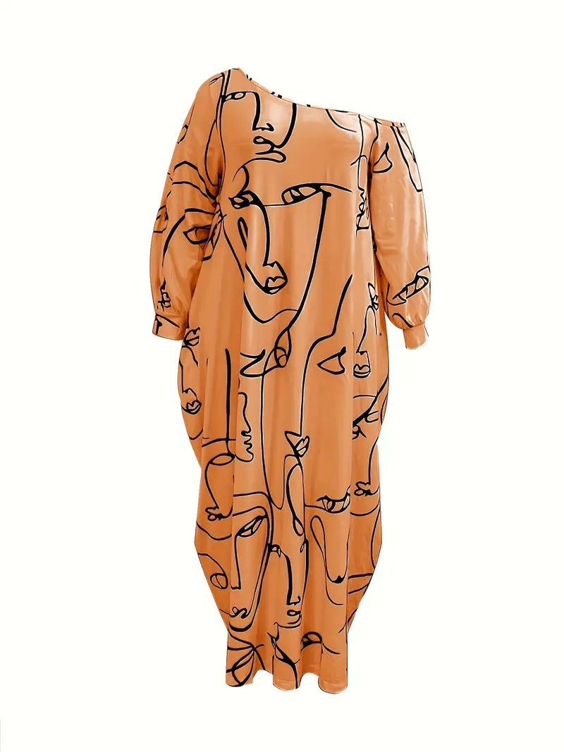 Casual Plus Size Maxi Dresses for Women Round Neck Long Sleeves Loose Sundress with Pockets - Seldom Seen Styles