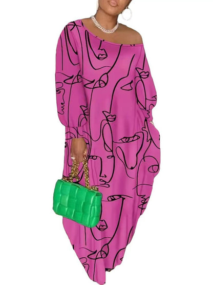 Casual Plus Size Maxi Dresses for Women Round Neck Long Sleeves Loose Sundress with Pockets - Seldom Seen Styles