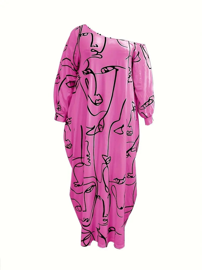 Casual Plus Size Maxi Dresses for Women Round Neck Long Sleeves Loose Sundress with Pockets - Seldom Seen Styles