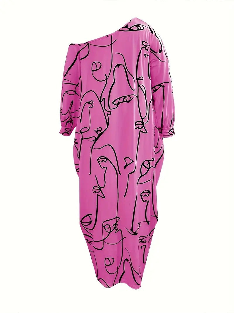 Casual Plus Size Maxi Dresses for Women Round Neck Long Sleeves Loose Sundress with Pockets - Seldom Seen Styles