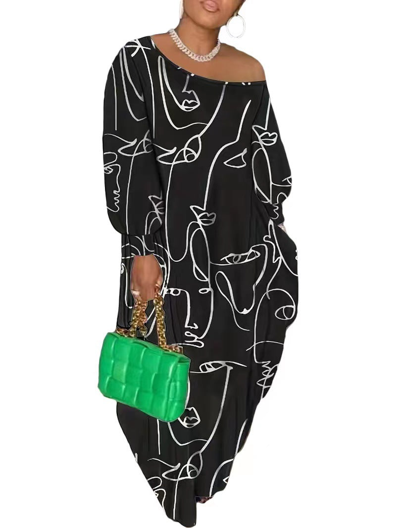 Casual Plus Size Maxi Dresses for Women Round Neck Long Sleeves Loose Sundress with Pockets - Seldom Seen Styles