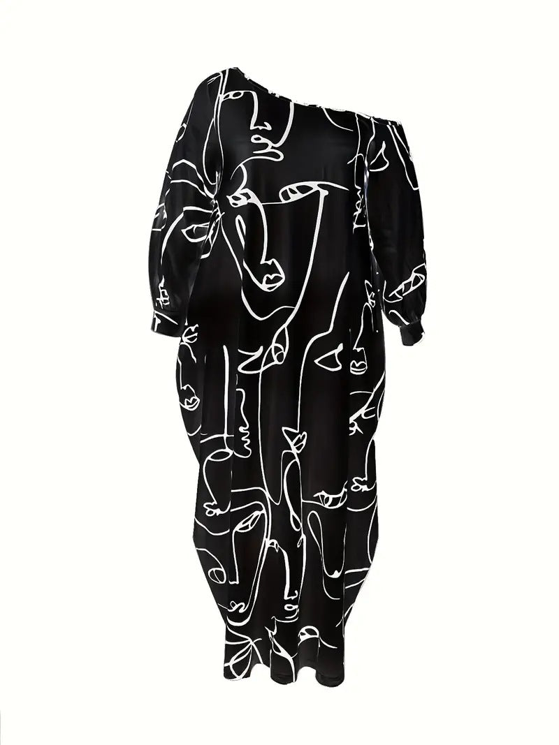 Casual Plus Size Maxi Dresses for Women Round Neck Long Sleeves Loose Sundress with Pockets - Seldom Seen Styles