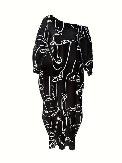 Casual Plus Size Maxi Dresses for Women Round Neck Long Sleeves Loose Sundress with Pockets - Seldom Seen Styles