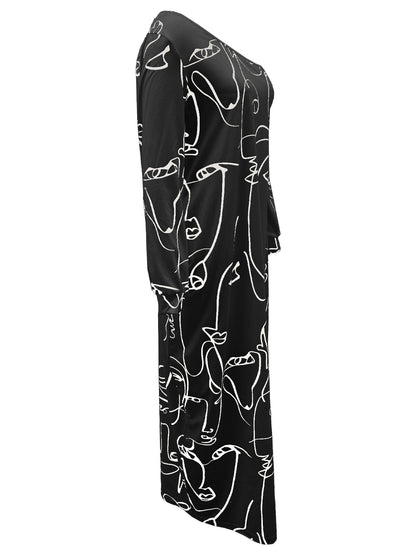 Casual Plus Size Maxi Dresses for Women Round Neck Long Sleeves Loose Sundress with Pockets - Seldom Seen Styles